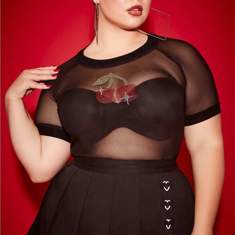 Sheer cherry designed crop top